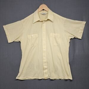Vtg Manhattan Nature Knit Shirt Mens Large Yellow Short Sleeve Button Up *FLAW